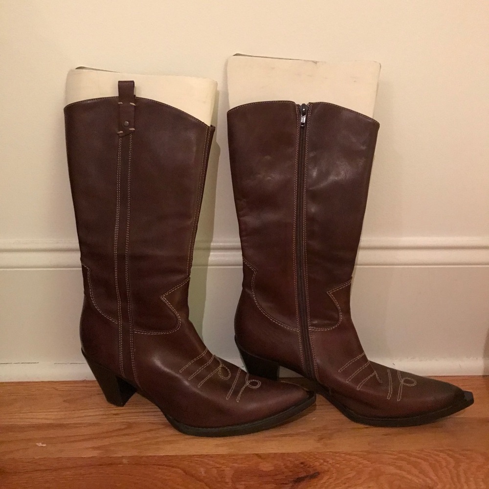 Italian Leather Cowboy Boots - Brown